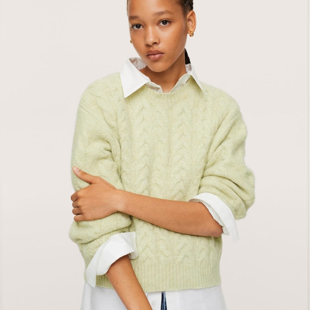 Mango cropped cable knit sweater